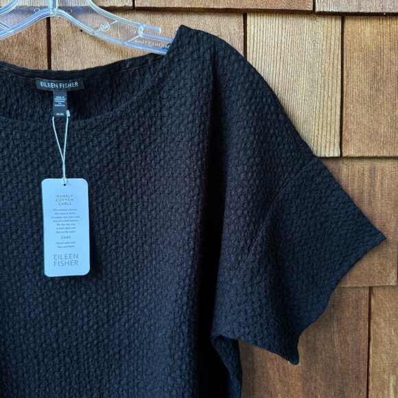 NWT Eileen Fisher Black Textured Stretch Knit Short Sleeve Top in Women's Medium - Picture 5 of 9
